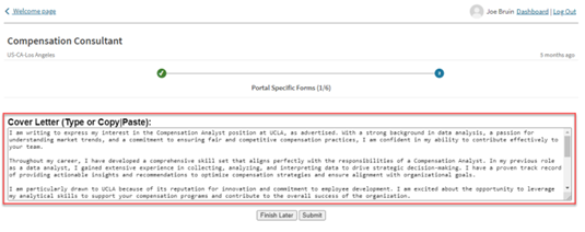 a screenshot of the job application website