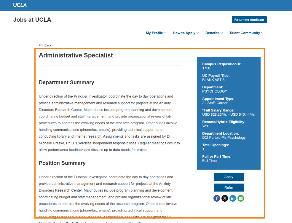 A screenshot of the job application process