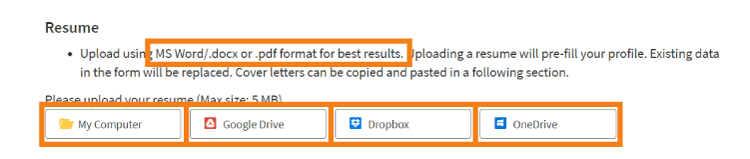 A screenshot of the job application process